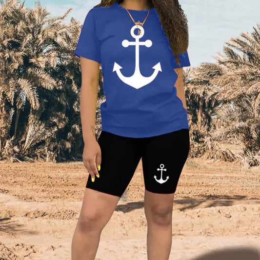 Women's Comfortable Round Neck Short Sleeved Top And Stretch Shorts Suitable For Casual Suits