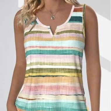 Ladies' V-neck Tie Dye Sleeveless Rainbow Colored Striped Print Proud Moon Tank Top Vest